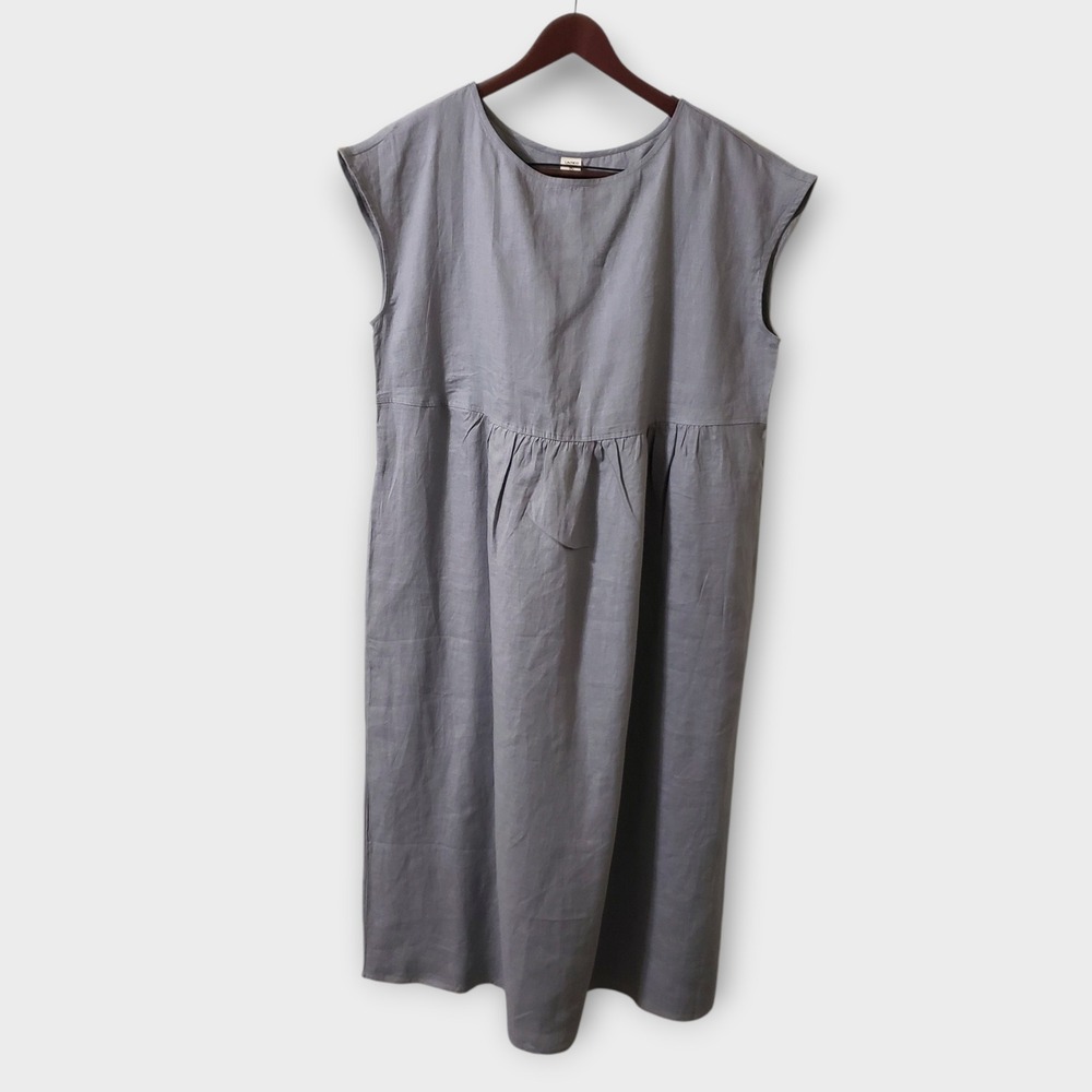 NWT LINTICO Joan 100% Linen Cap Sleeve Washed Maxi Dress Cloud Gray XXL